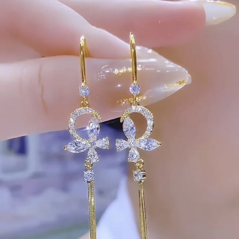 铜合金耳饰 民族风甜美风女简约耳环金色浅金百搭长款时尚精致