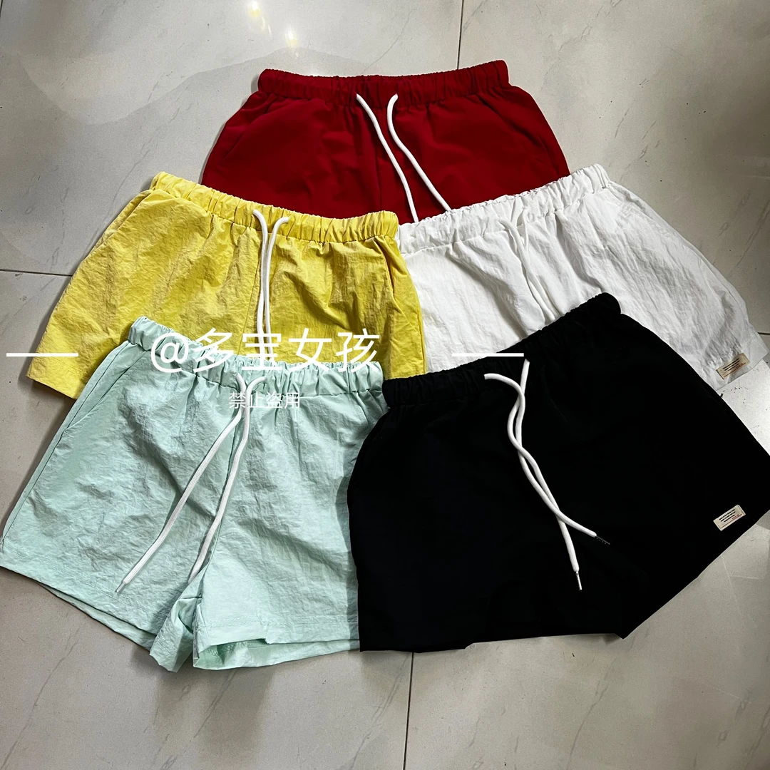 【多宝】简约纯色雪纺休闲多巴胺糖果色抽绳短裤韩系百搭635
