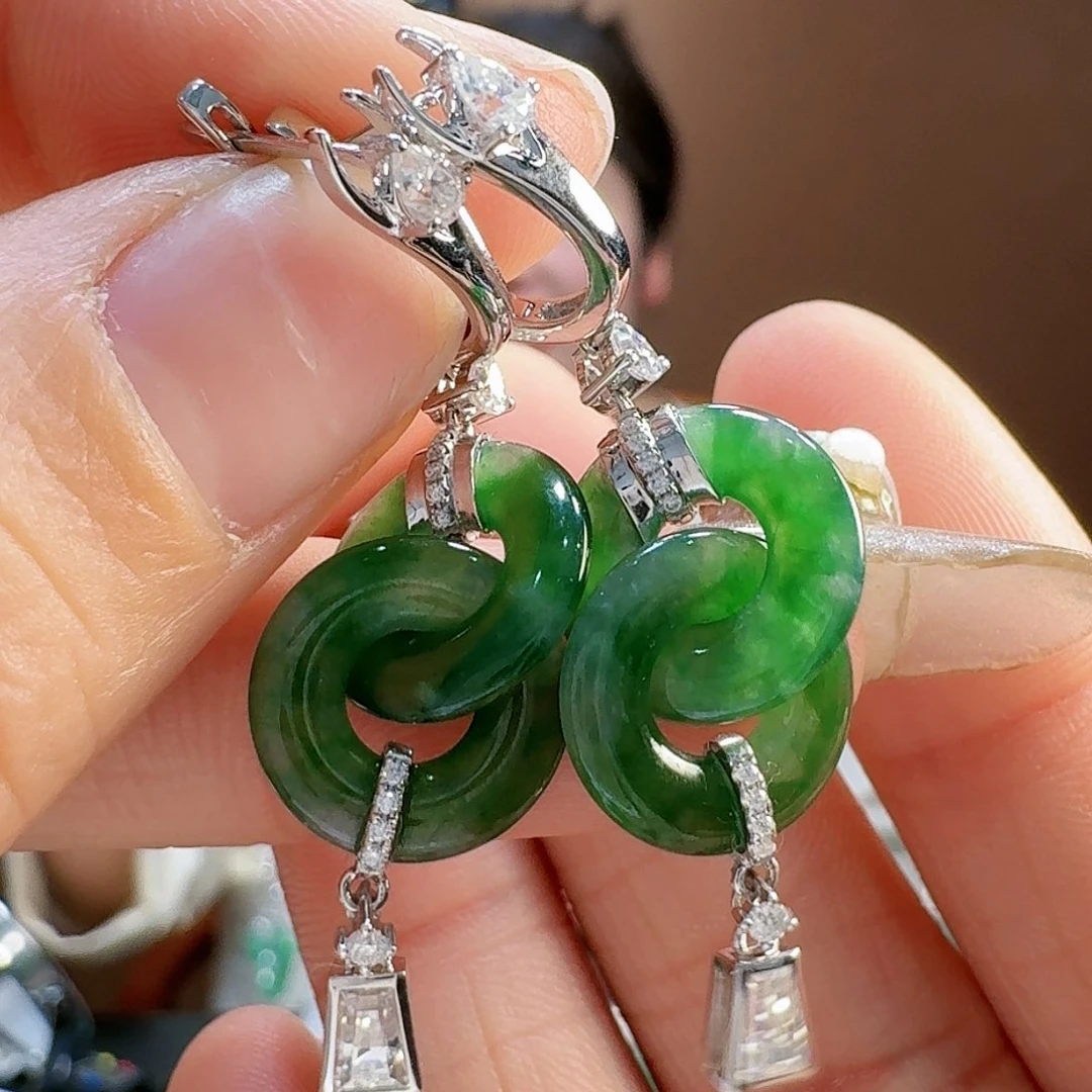 翡翠耳饰18K金镶嵌耳饰