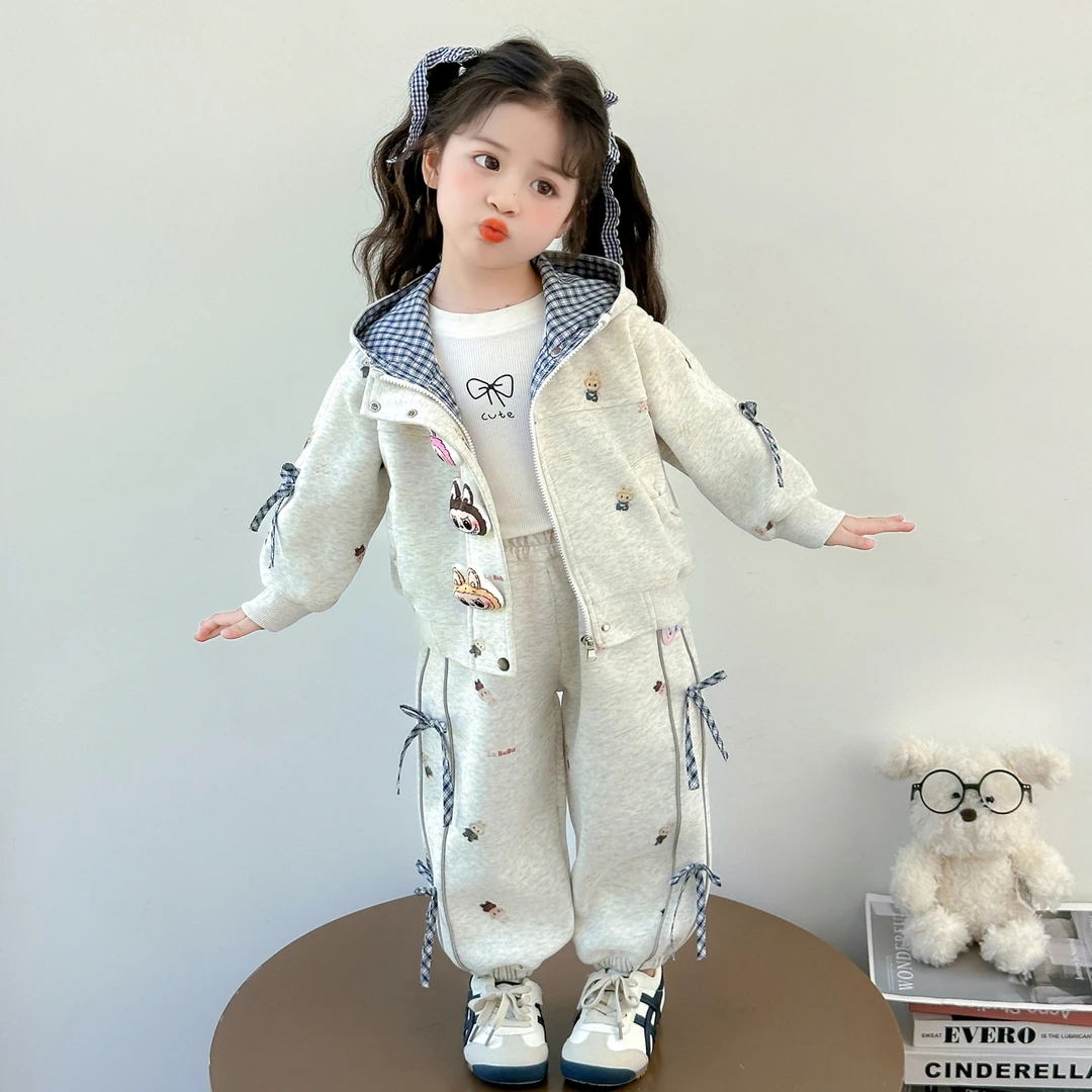 洋气时髦女童加绒加厚休闲套装儿童秋冬款3-6岁宝宝潮牌冬装衣服