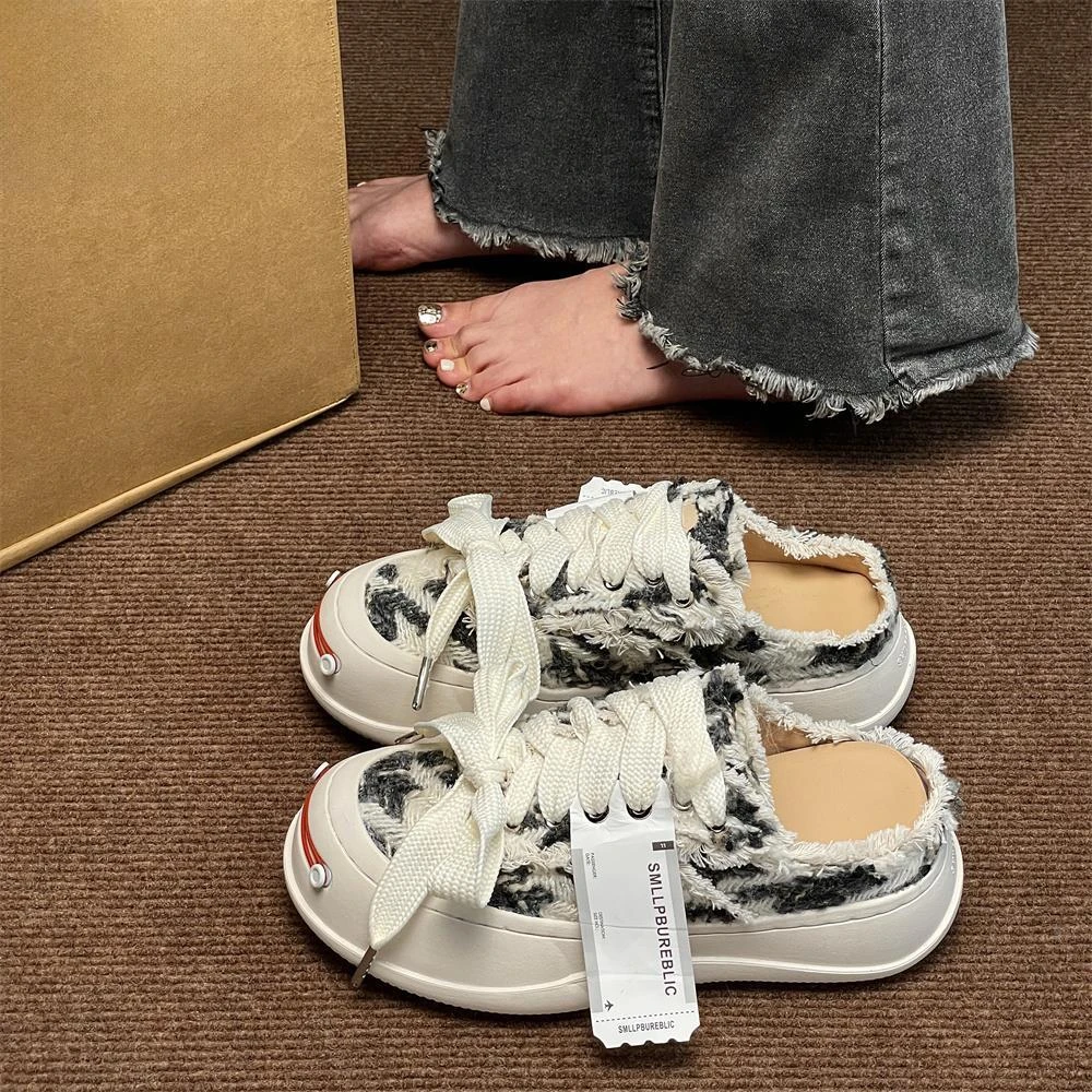 开口笑帆布鞋檀健次同款乞丐脏脏鞋子秋季新款鞋子女ins潮牌百搭