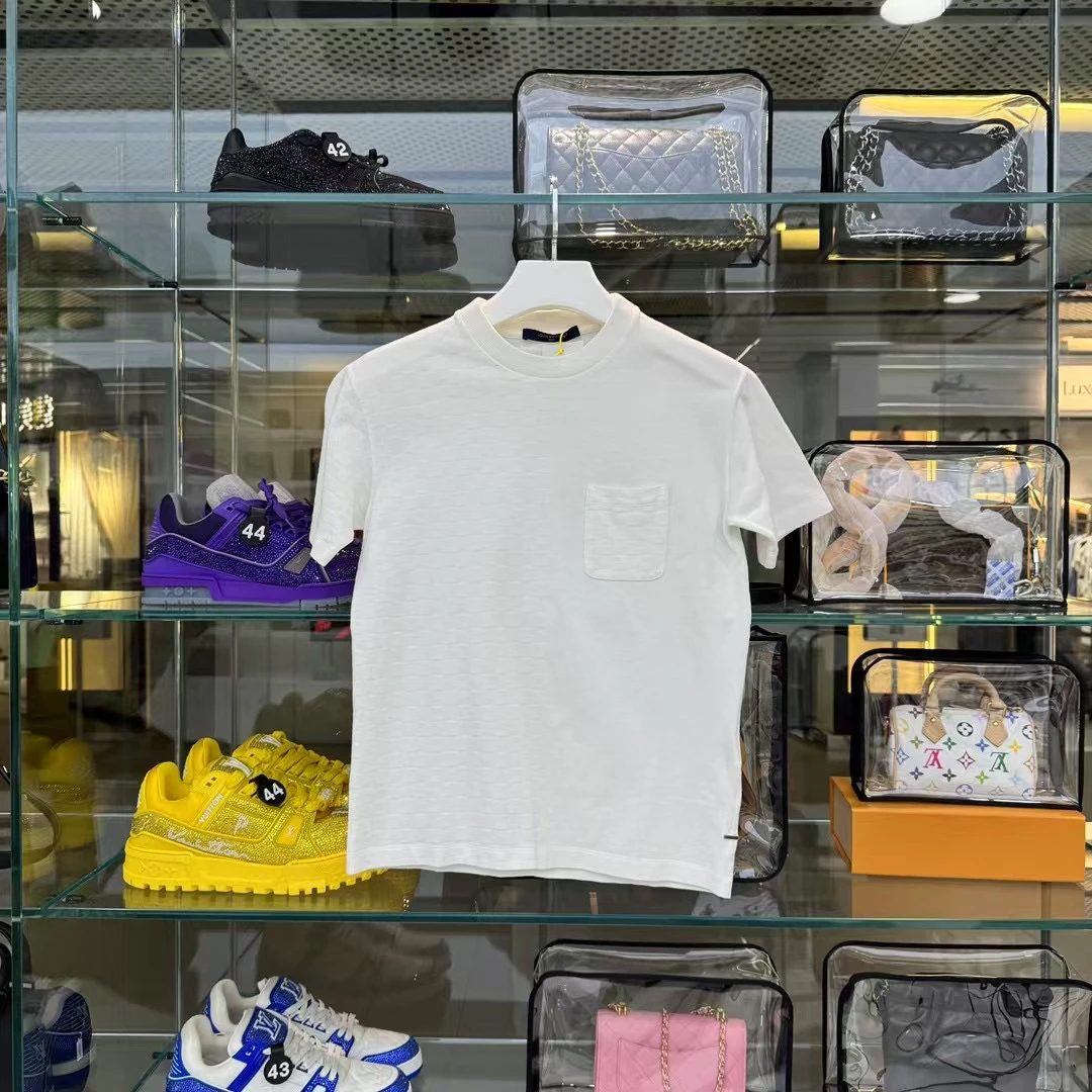 99新 LouisVuitton/路易威登 S码棋盘格口袋纯白短袖