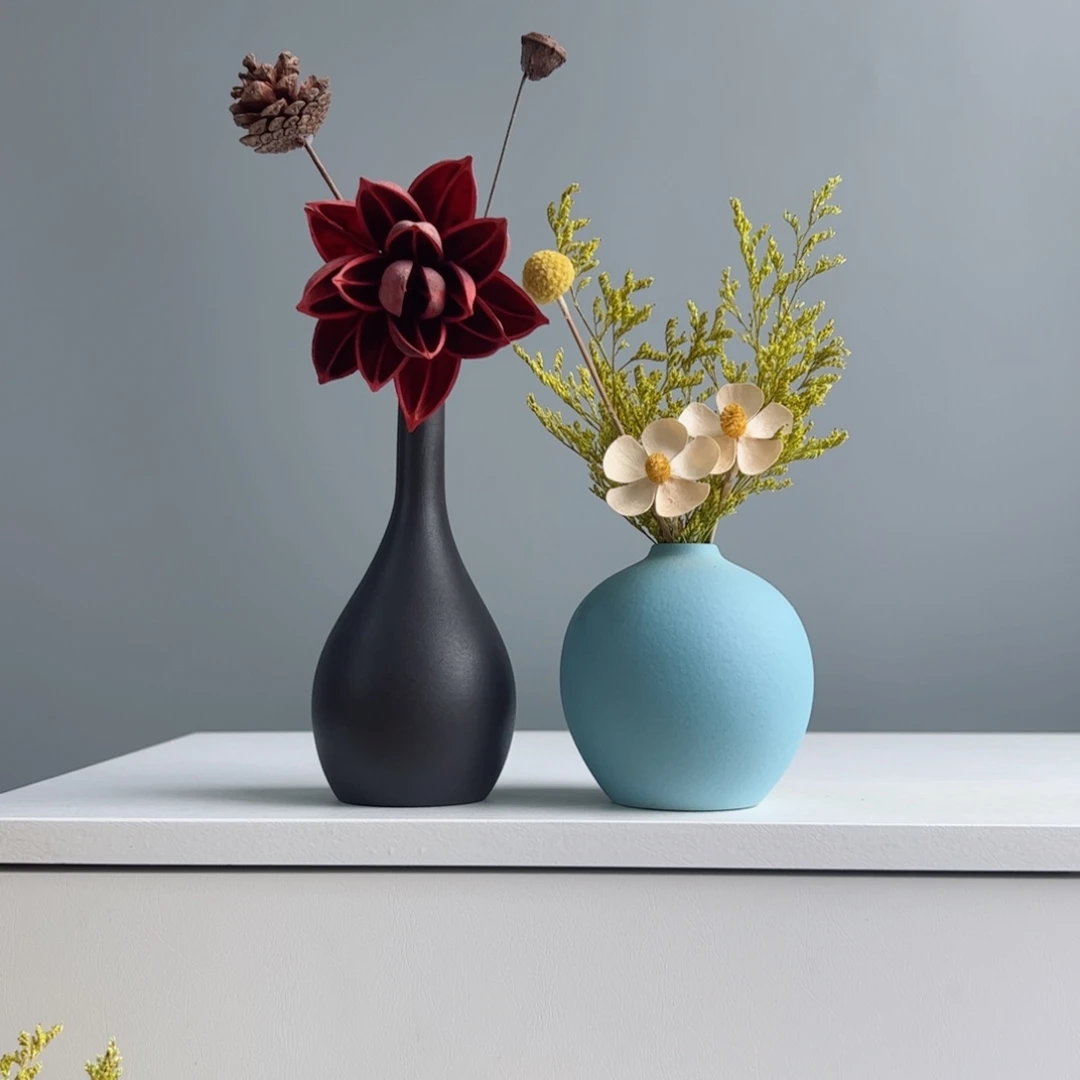 摆件陶瓷小花瓶摆件含花总高约20-30cm