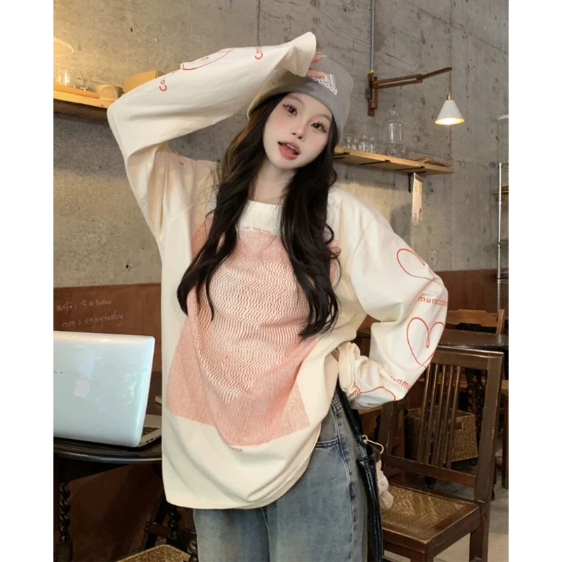 美式复古慵懒风T恤女春秋洋气宽松长袖百搭内搭设计感打底衫上衣