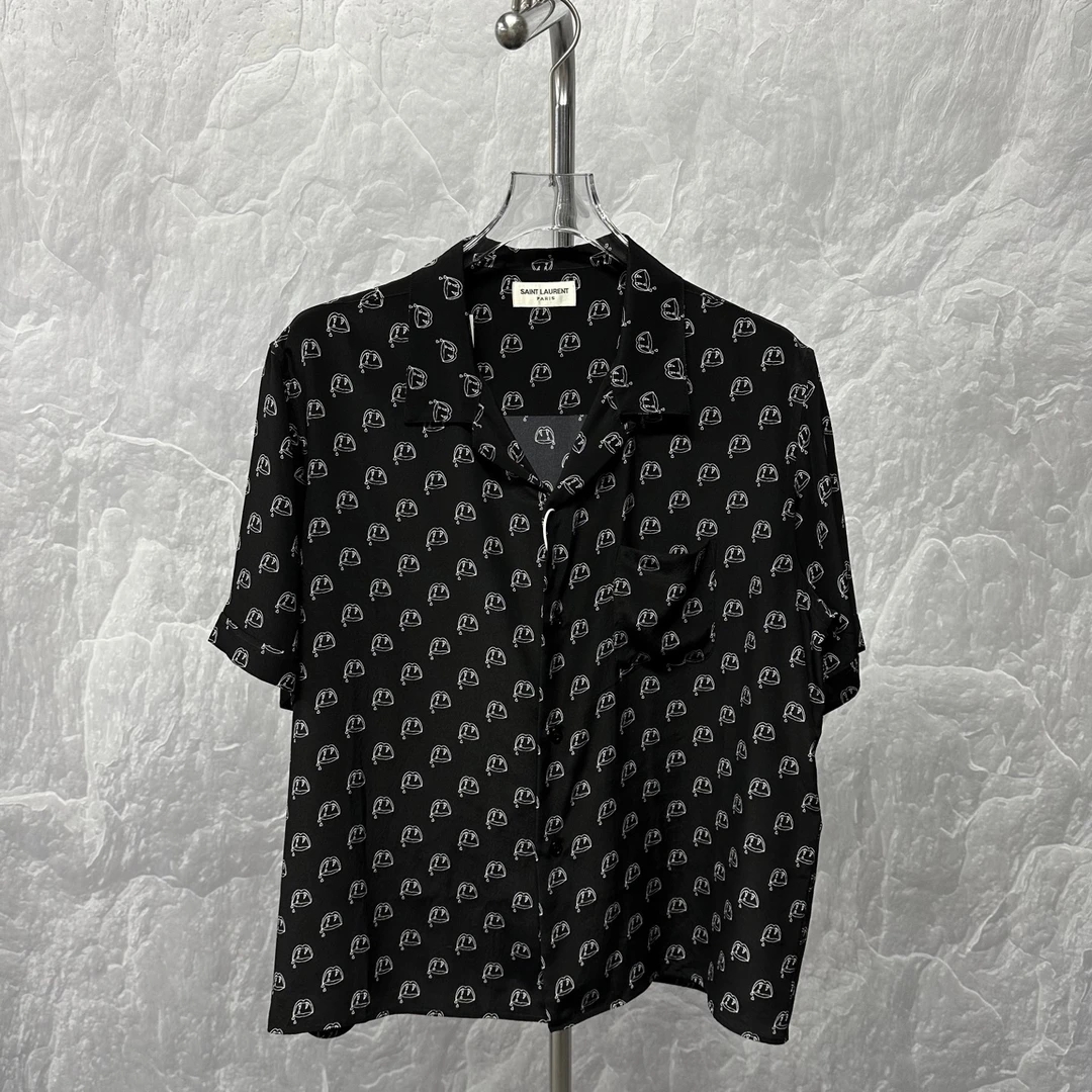 99新 YSL/圣罗兰  SLP 满印血牙桑蚕丝短袖 42码 D17812