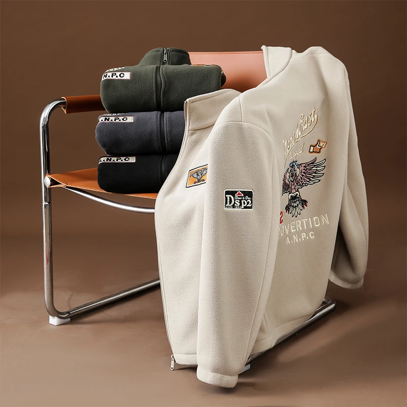 冬新品老鹰刺绣摇粒绒国潮爆款重工加厚保暖男生冬季夹克外套8652