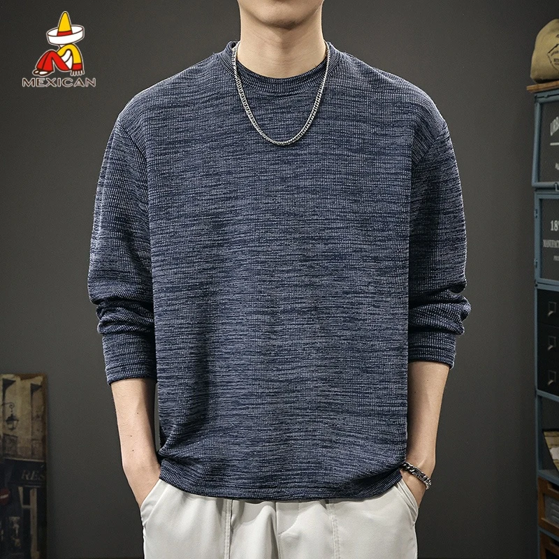 Mexican/稻草人秋季重磅复古长袖t恤男士美式休闲宽松打底衫卫衣