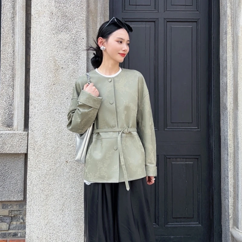 26209【随性洒脱】激光花朵小绵羊皮女士真皮衣显瘦春秋百搭韩版新