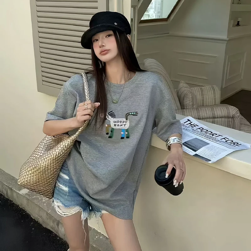 高弹平价百搭短袖t恤女休闲透气宽松打底衫-D