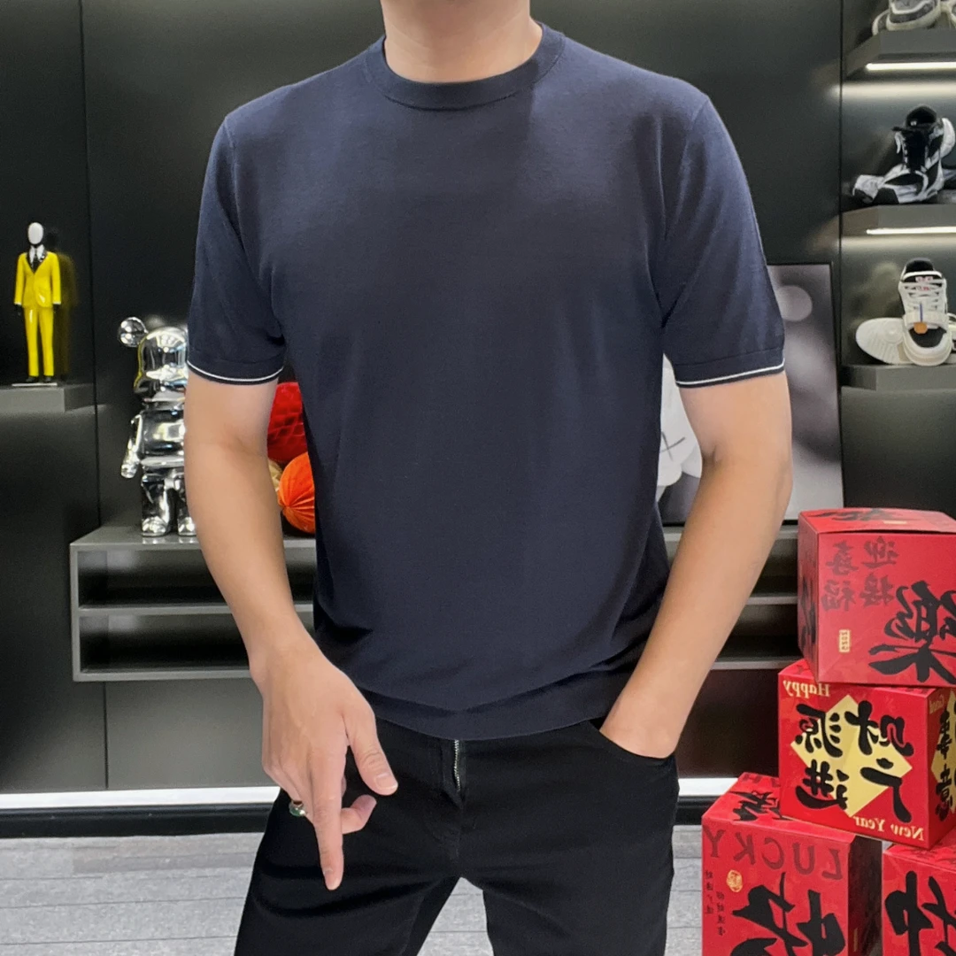 【100%桑蚕丝】男士圆领亲肤细腻基础款针织衫2025春夏120支短袖T恤
