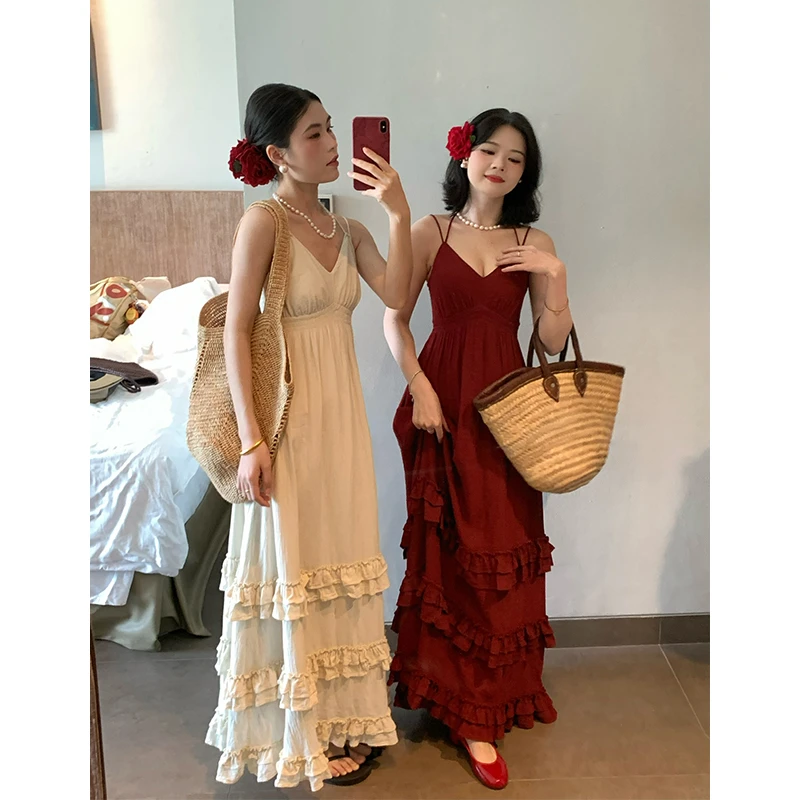 【米兰假日】度假风重工吊带连衣裙女法式蛋糕裙春夏新款67082