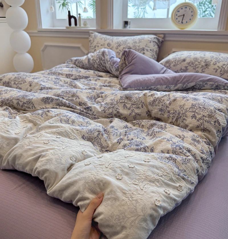 原麻双层纱冬被单人学生春秋被芯网红款冬天加厚保暖花边被子褥子