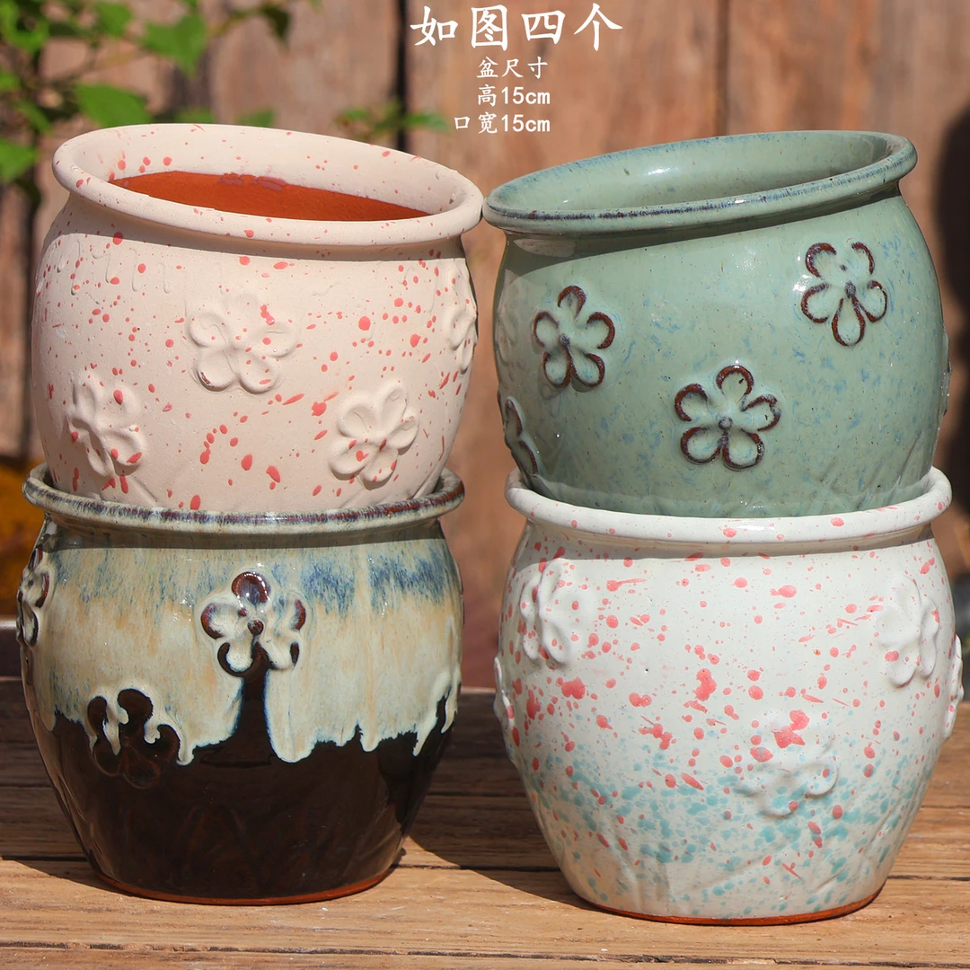 四个一组手工粗陶陶罐多肉花盆透气适合室内庭院多种花卉绿植盆栽