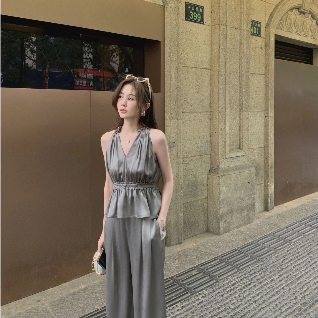 ASM ANNA◆本命醋酸系列~洋气V领设计感无袖/长袖上衣A10219