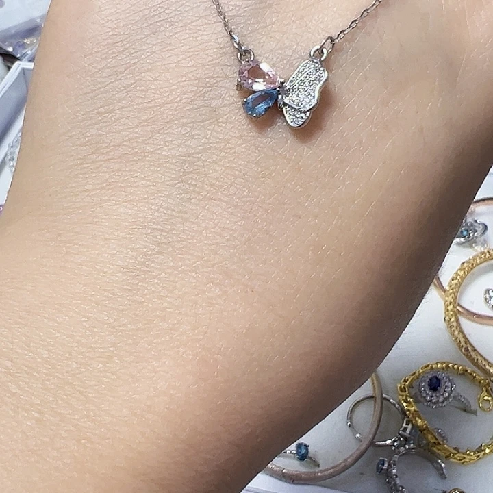 s***l银S925镶嵌颈饰海蓝宝石拍四发一