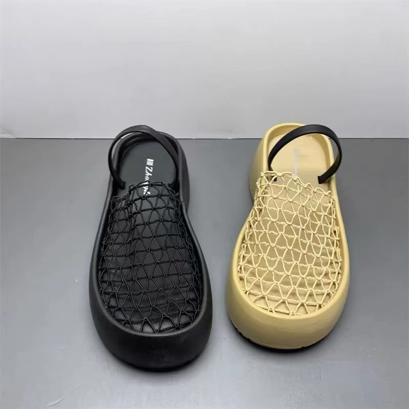 罗马凉拖鞋女夏季外穿配裙子镂空网面透气厚底包头半拖鞋9502