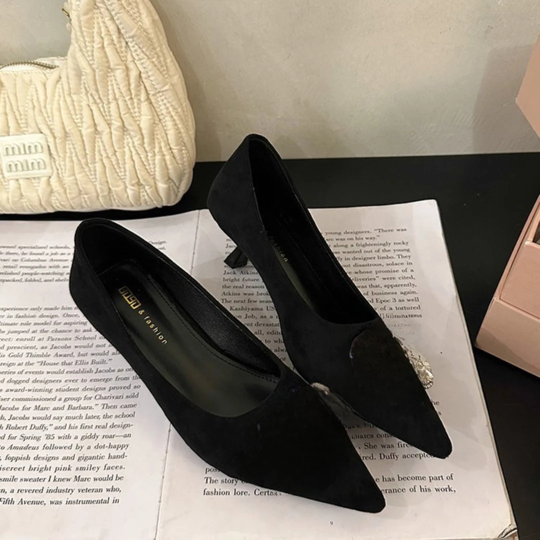 2025年春夏新款中跟浅口丝绒低跟单鞋116-11