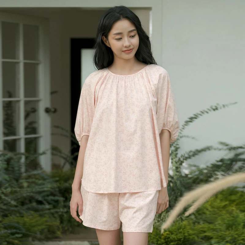 田色 夏季宽松纯棉碎花家居服 5193