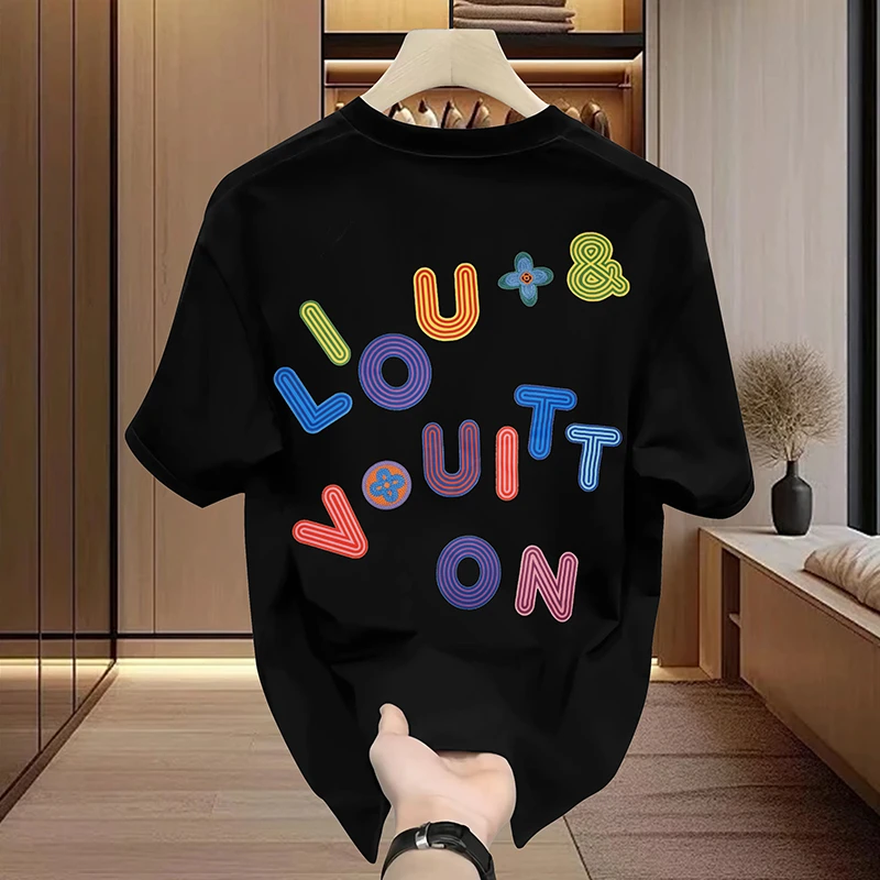 【动感字母-T2069】夏季新款时尚涂鸦刺绣字母网红款短袖休闲百搭