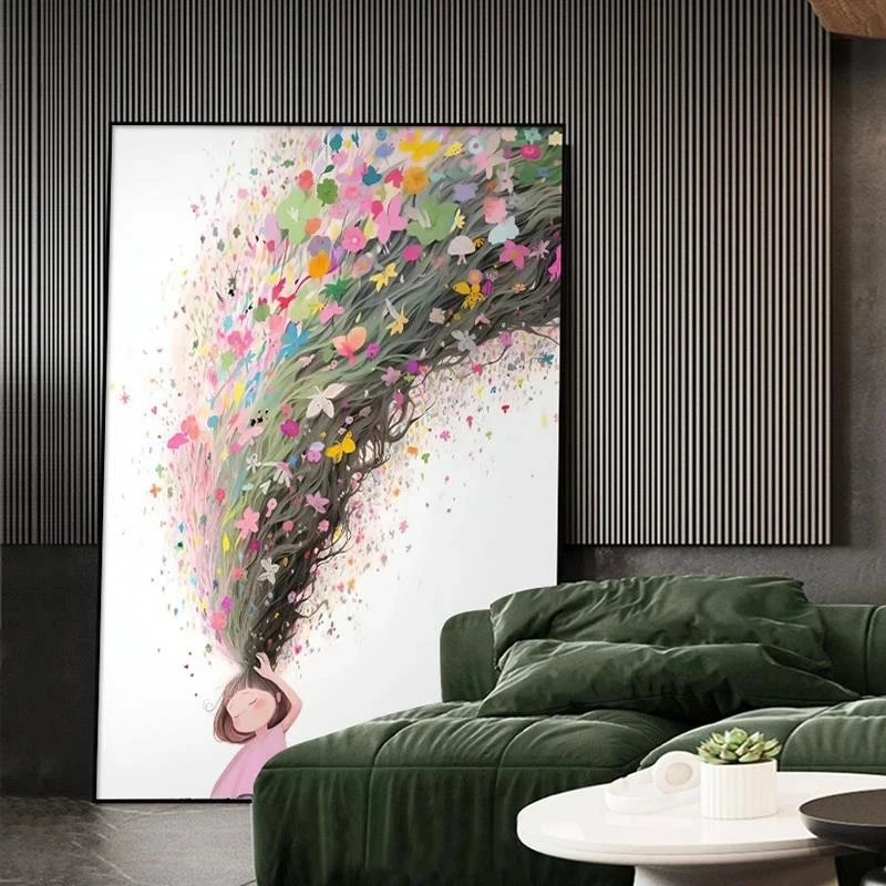 花发女孩轻奢抽象装饰画用于客厅餐厅玄关