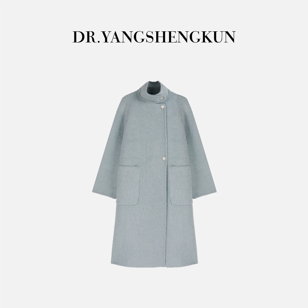 杨圣坤2025冬季110支羊驼绒羊毛混纺立领双面呢大衣女EY25102401
