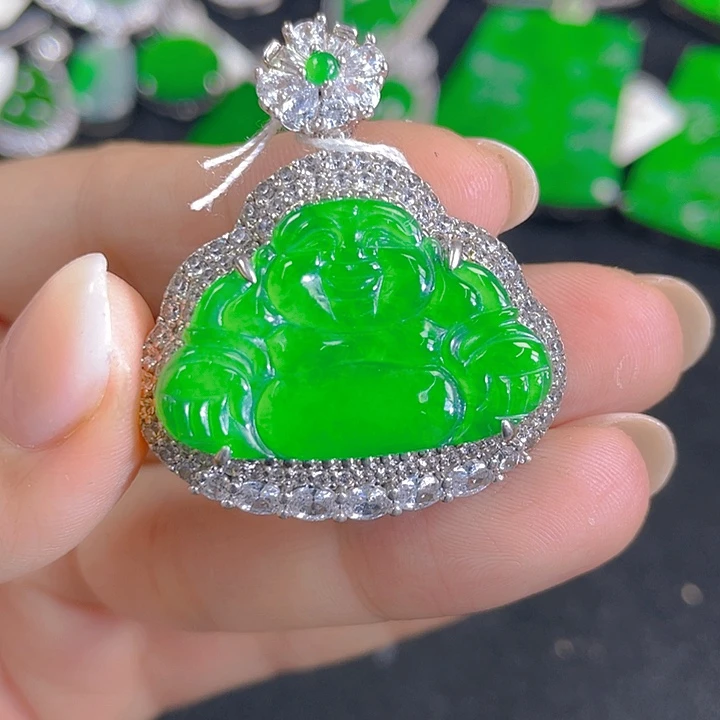 翡翠银S925镶嵌吊坠(不含链)闭***笑