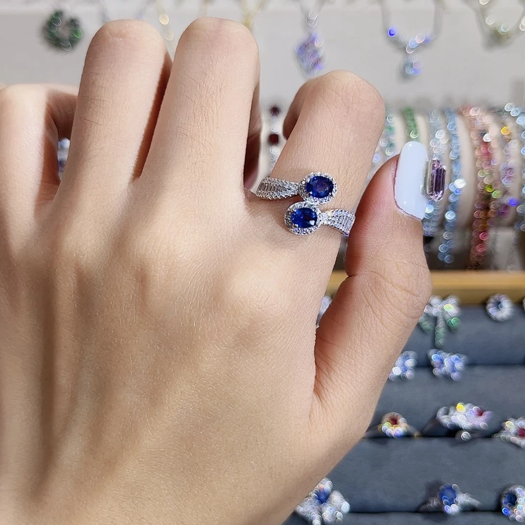 蓝宝石戒指银S925镶嵌