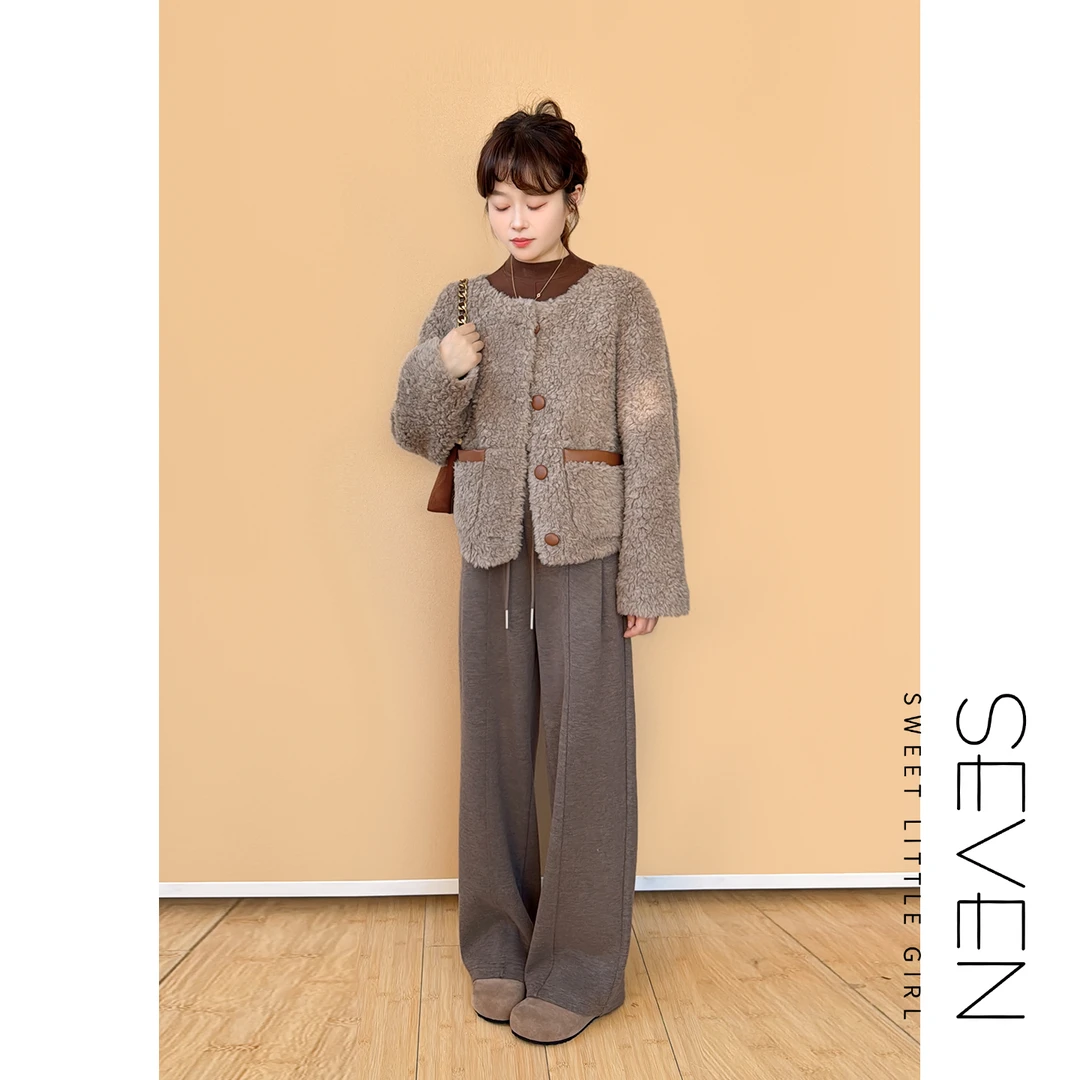 ⑦七七146小个子轻奢100%羊毛毛短外套女冬季保暖羊羔毛上衣小美说