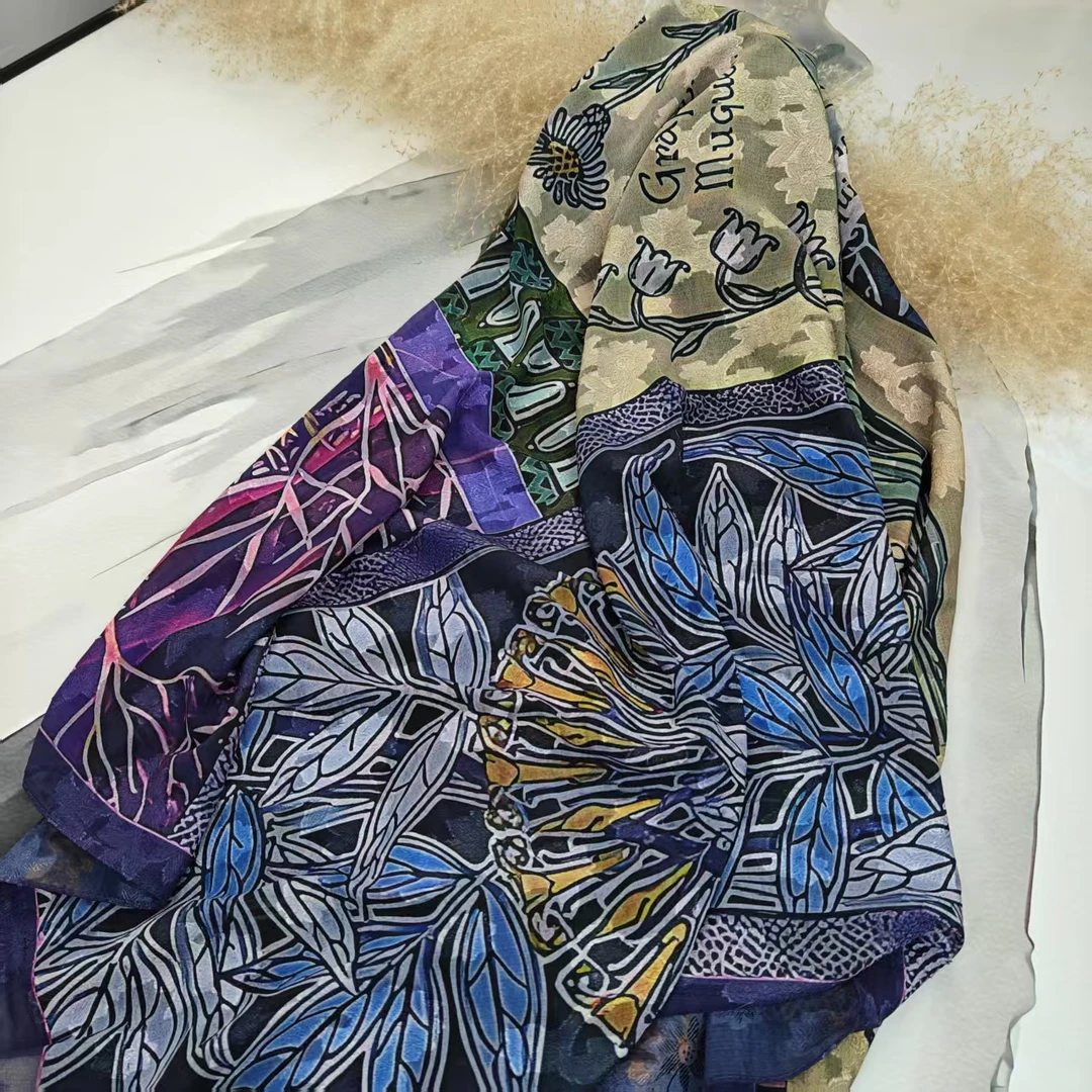 热款【半夏】140*140重磅香云烧花高货重磅国风高端丝巾-M7