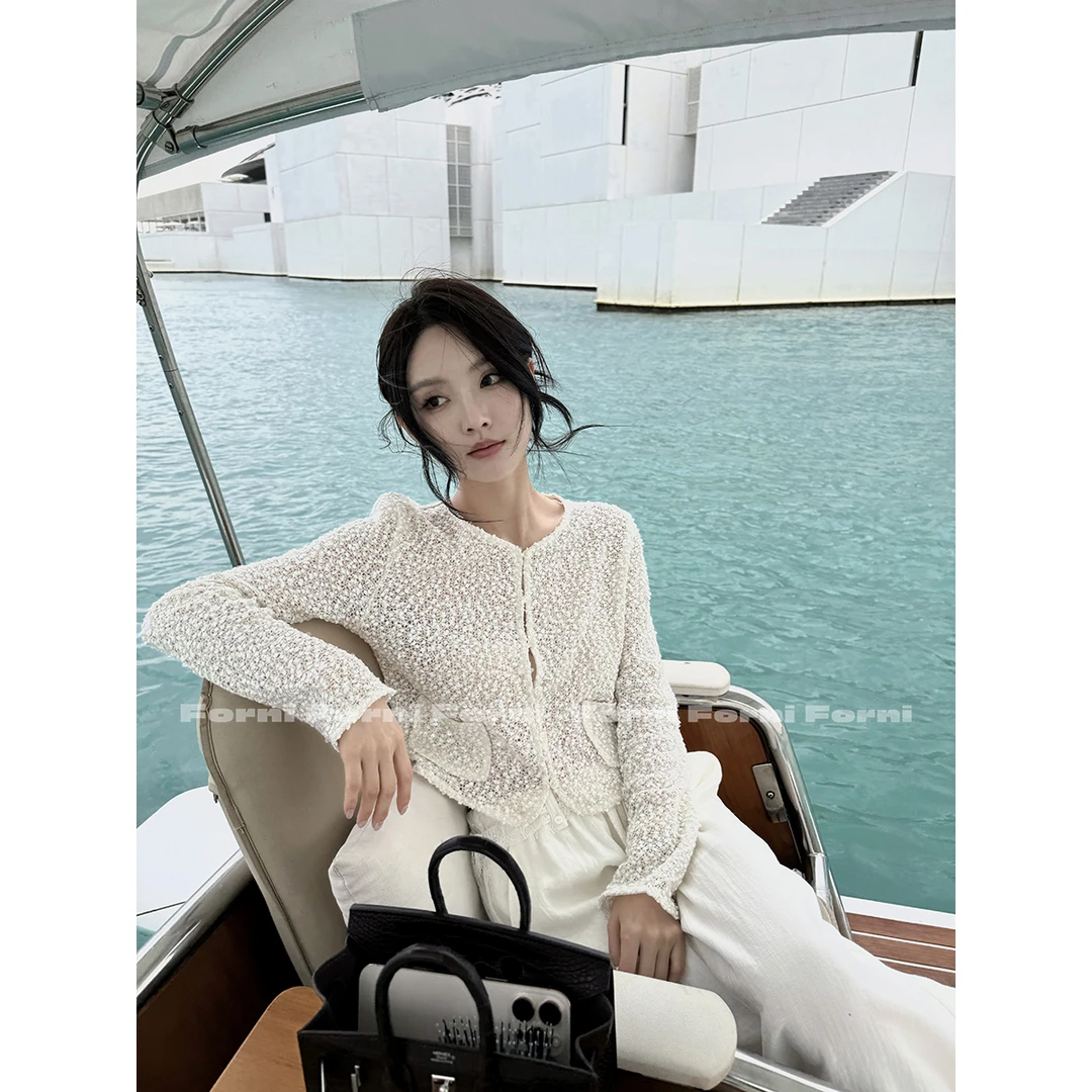 FORNI 春日集 法式度假风重工手钩感镂空针织短开衫