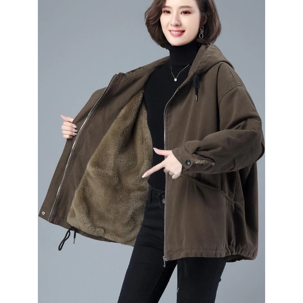 加绒派克棉服女冬韩版宽松中年妈妈冬装新款洋气保暖加厚棉衣外套