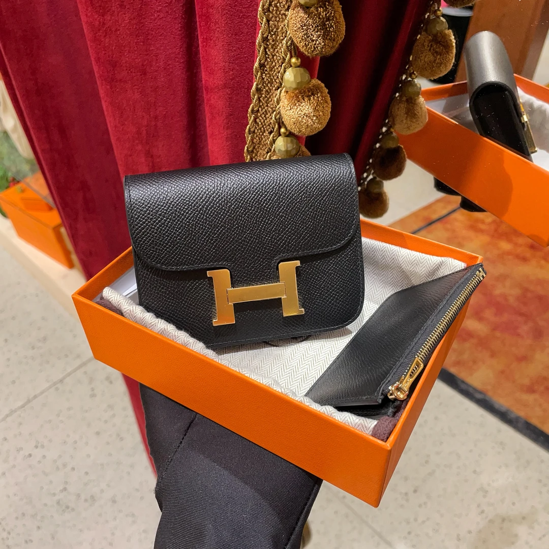 95新 Hermes/爱马仕 Slim Constance黑色金扣epsom单肩包16253156