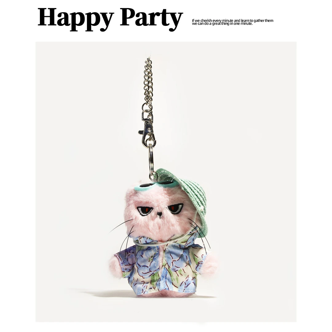 原创草帽酷酷猫毛绒公仔书包包挂件个性玩偶钥匙扣学生闺蜜送礼物