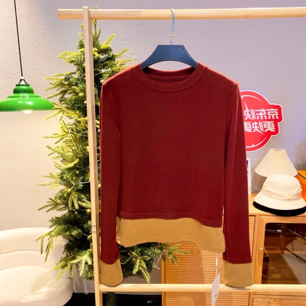 新疆包邮“双色绮袂”281#赔钱清货no退 撞色长袖T恤(衣长54)