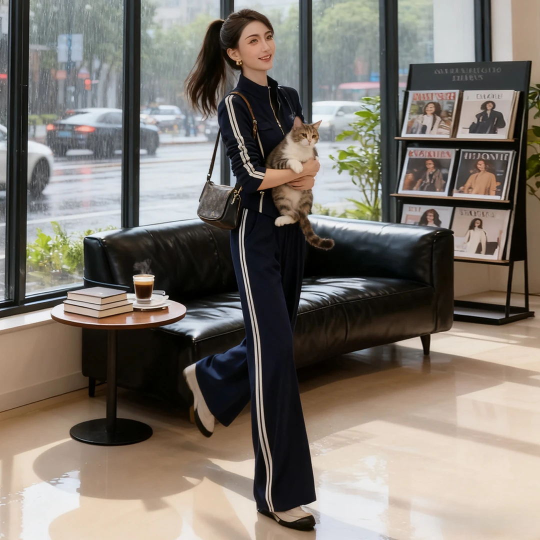 网红炸街休闲运动套装女秋季新款气质显瘦立领卫衣阔腿长裤两件套