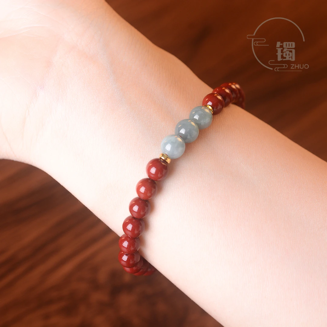 天然辰砂天然辰砂朱砂6mm配925隔珠手串手链女款气质串珠3180珠宝