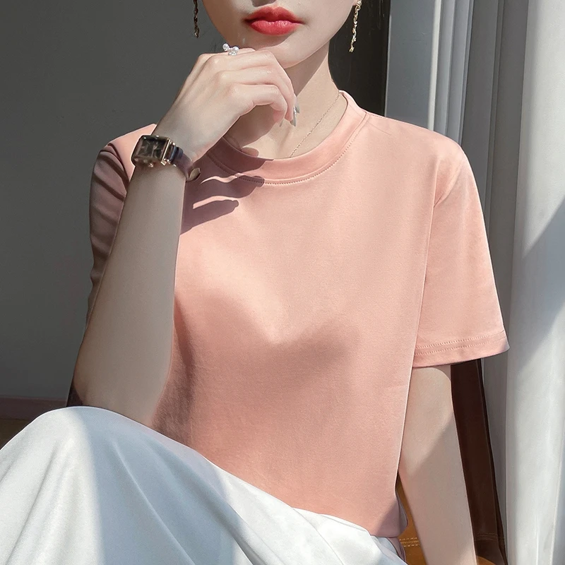 圆领纯棉短袖T恤女夏季外穿时尚百搭上衣宽松大码冰爽澳全棉体恤