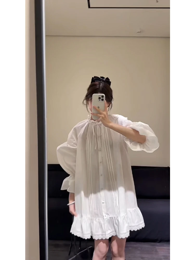 2025新款秋季小香风蕾丝花边领连衣裙高级感时尚长袖衬衫裙子气质