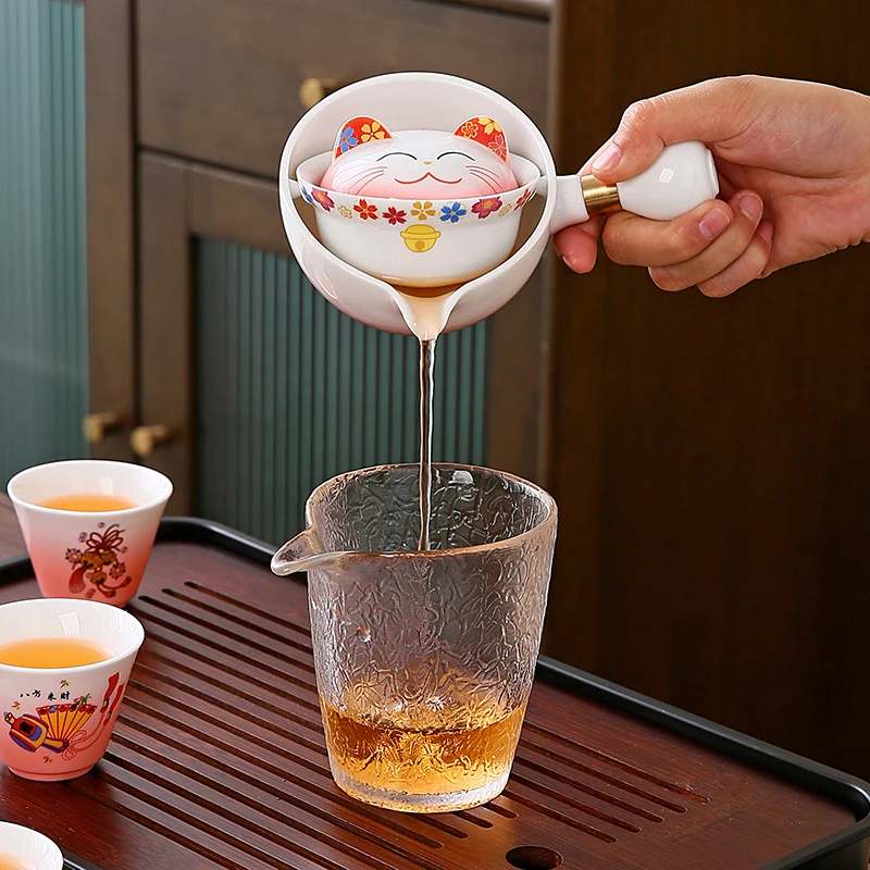 360旋转侧把壶逍遥壶陶瓷旅行茶具过滤便携可拆卸懒人泡茶神器