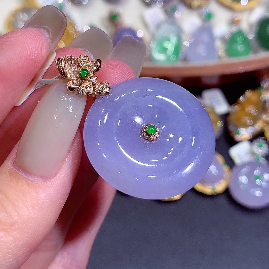 吊坠(不含链)18K金镶嵌翡翠