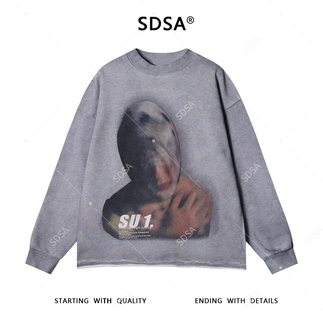 SDSA男士秋冬新款痞帅男装美式复古人物印花圆领卫衣嘻哈百搭时尚