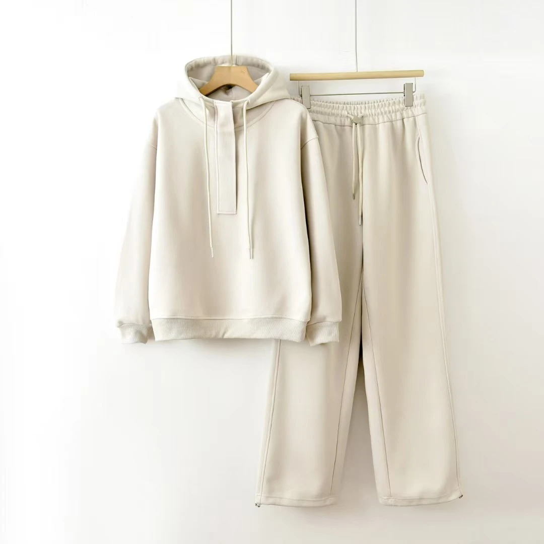 慵懒半拉链连帽灰色卫衣 撞色抽绳宽松套装女9307