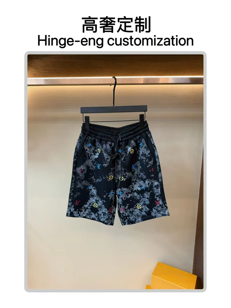 【新款短裤】春夏季重工立体刺绣透气情侣男款五分短裤五分裤6676