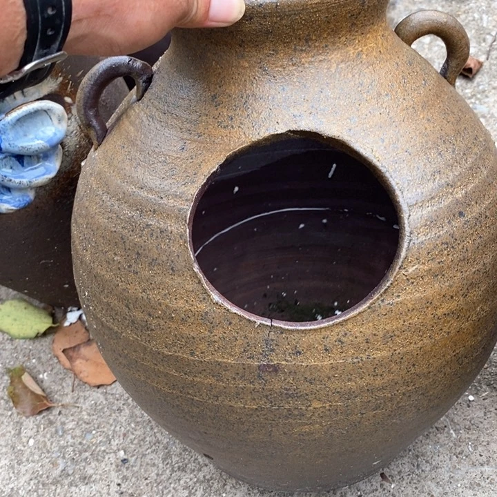 紫砂花盆高30口13手工瑕疵无孔