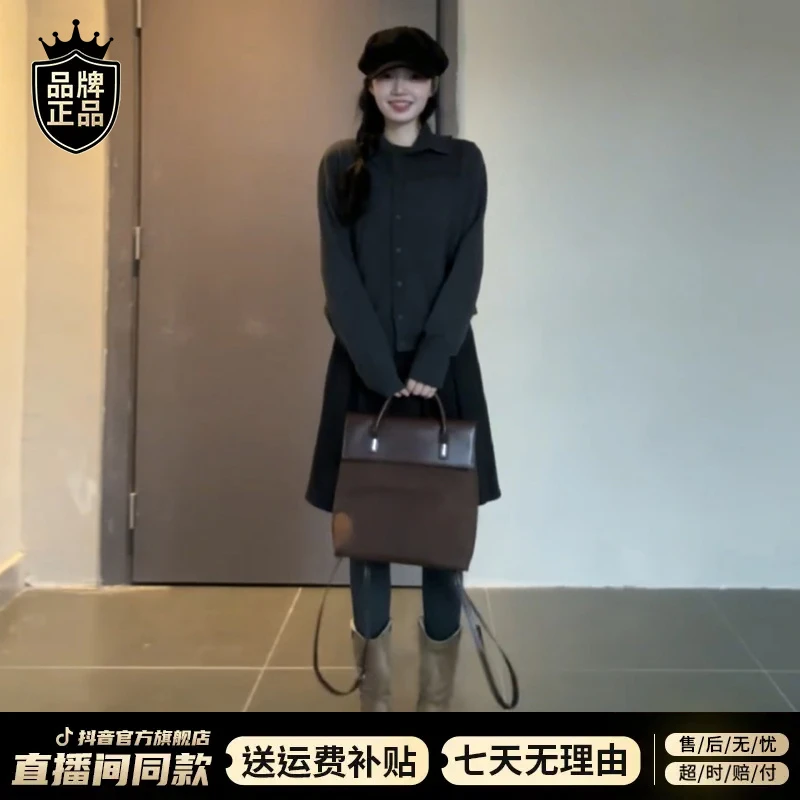2025新款韩系气质针织连衣裙子女秋冬小个子高级感慵懒风短裙套装