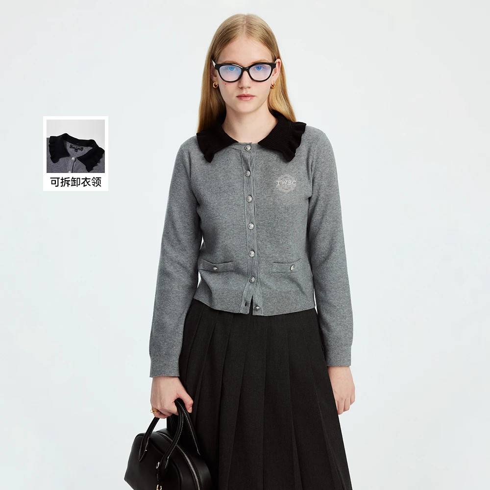 TeenieWeenie小熊女装25秋新款拼接假两件毛衣TTCK253802W