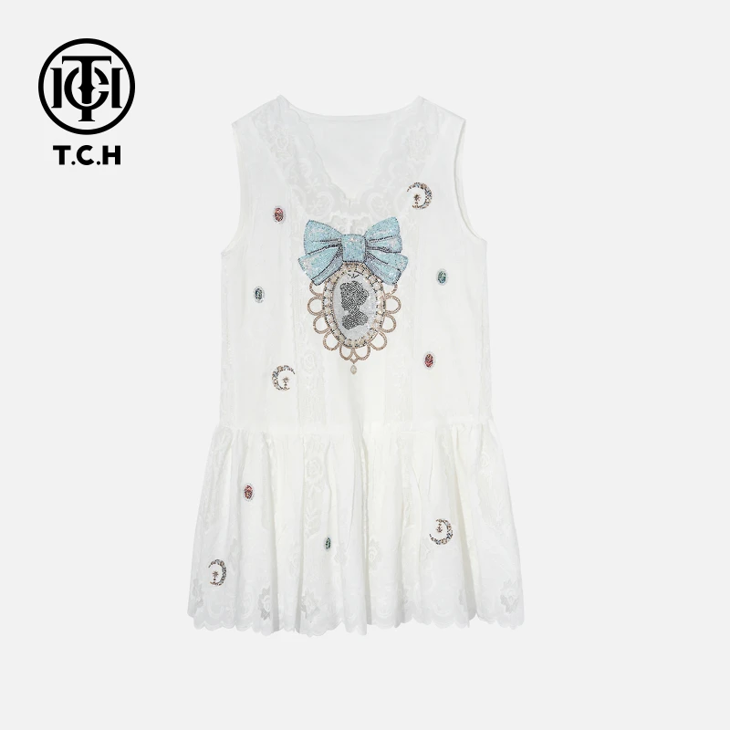 TCH私服烫钻工艺时尚休闲气质舒适连衣裙女T75B30E5226轻奢tch