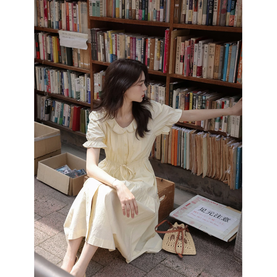 黄油可露丽/木耳边领 日系连衣裙女夏季小个子好看可爱宽松裙子新