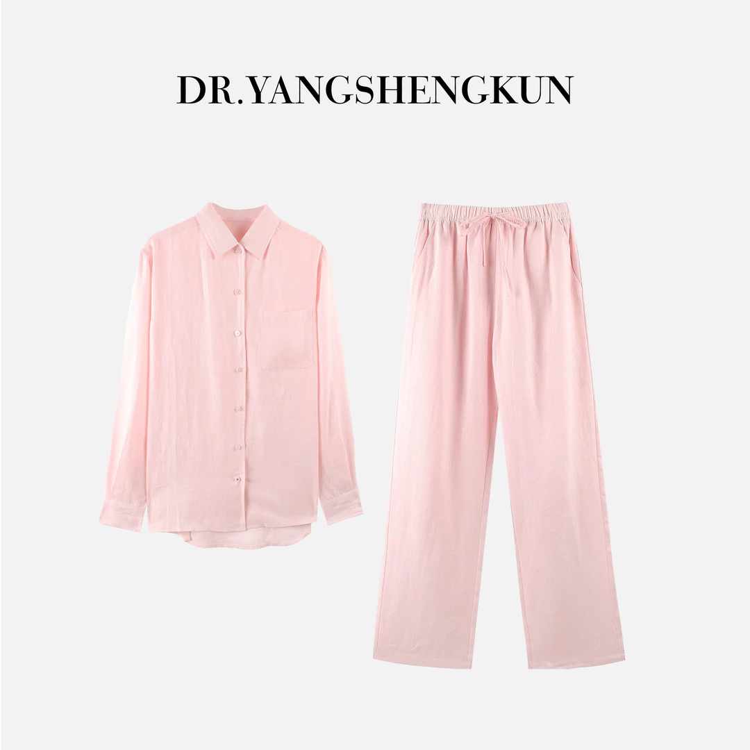 DR杨圣坤2025夏季女士亚麻高级感衬衫+直筒休闲裤两件套SW2542435