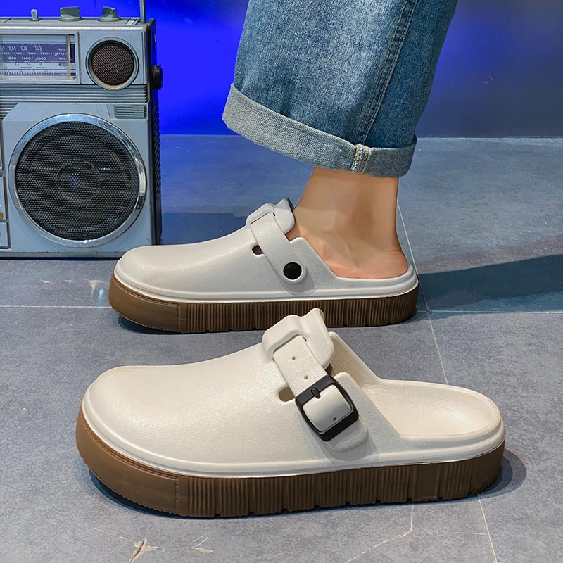 包头勃肯拖鞋男夏季外穿防滑软底办公室替换鞋男士外出运动沙滩鞋